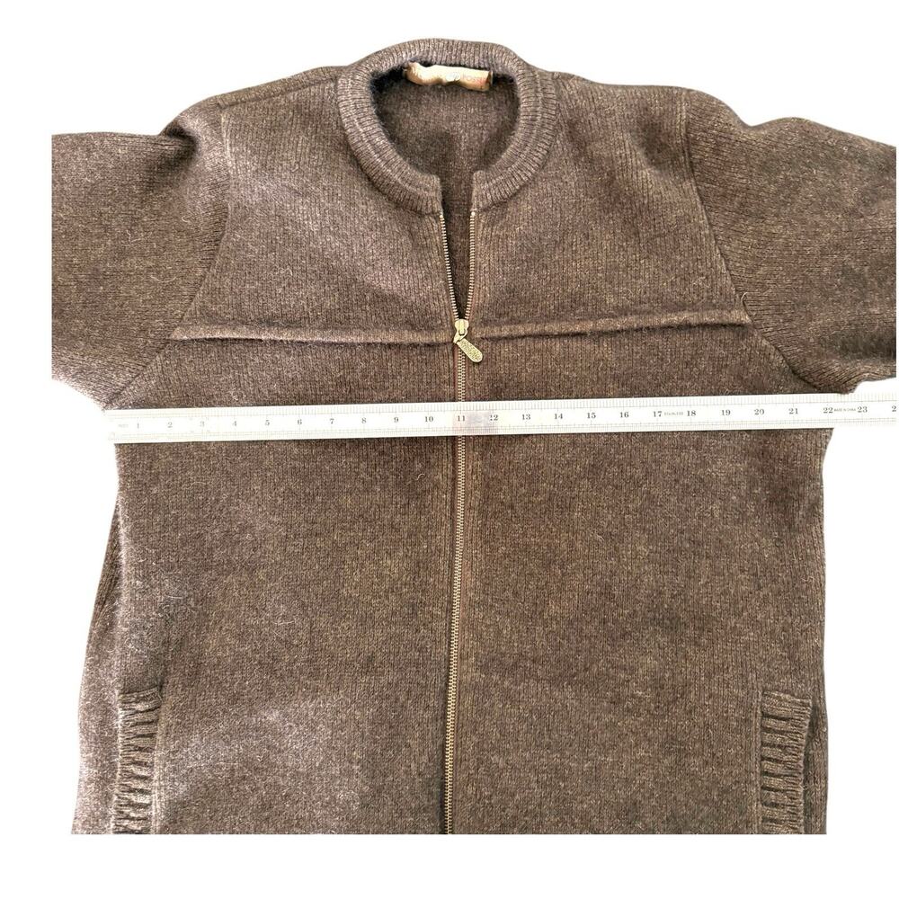 New Zealand Merino Wool Possum Brown Zip Jacket Sweater Large Weft Ind. Vintage - Picture 9 of 15